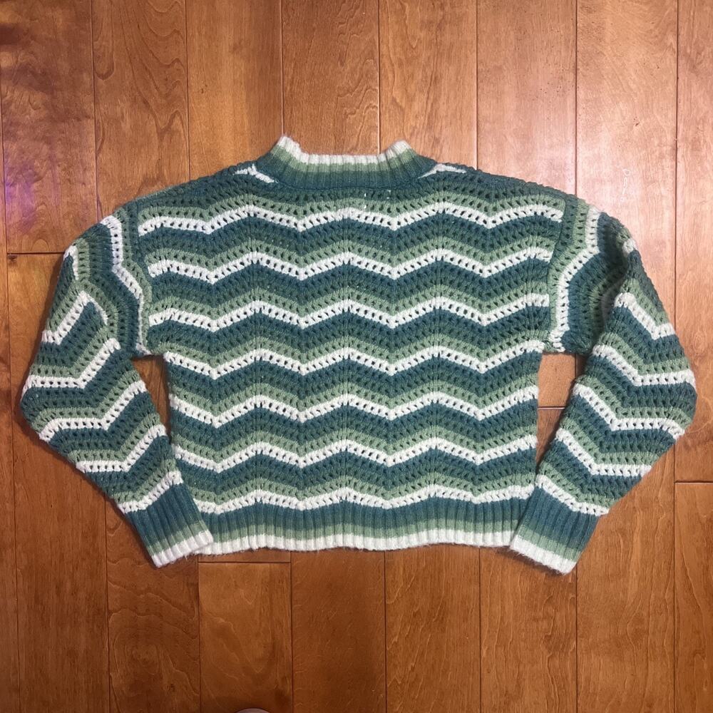 Hippie Rose Crochet Chunky Knit Striped Sweater Size M Green Festival Boho Indie - Picture 7 of 9